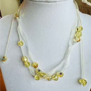 Y2k Yellow Glass Bead & Ribbon Necklace and Bracelet.
